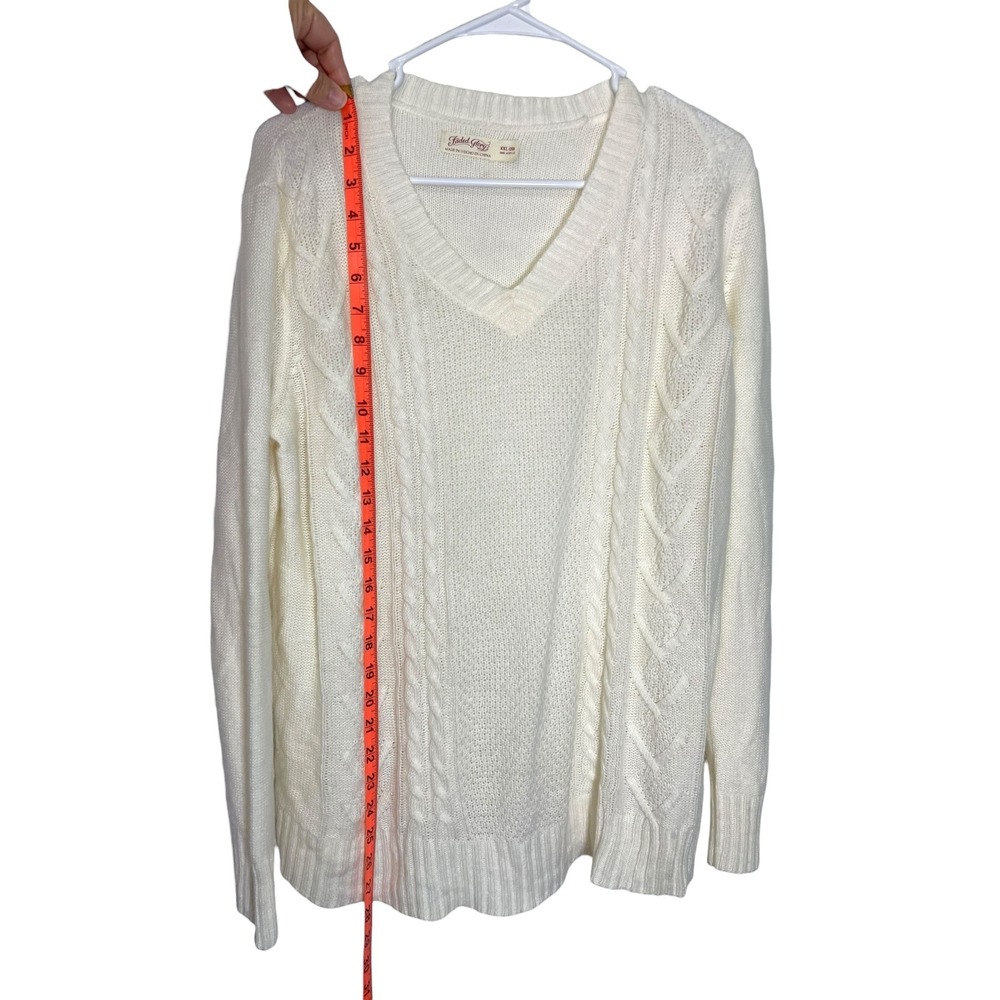 Faded Glory XXL (20) Cream V-Neck Cable Knit Sweater Preppy Coastal Grandma - Picture 5 of 9